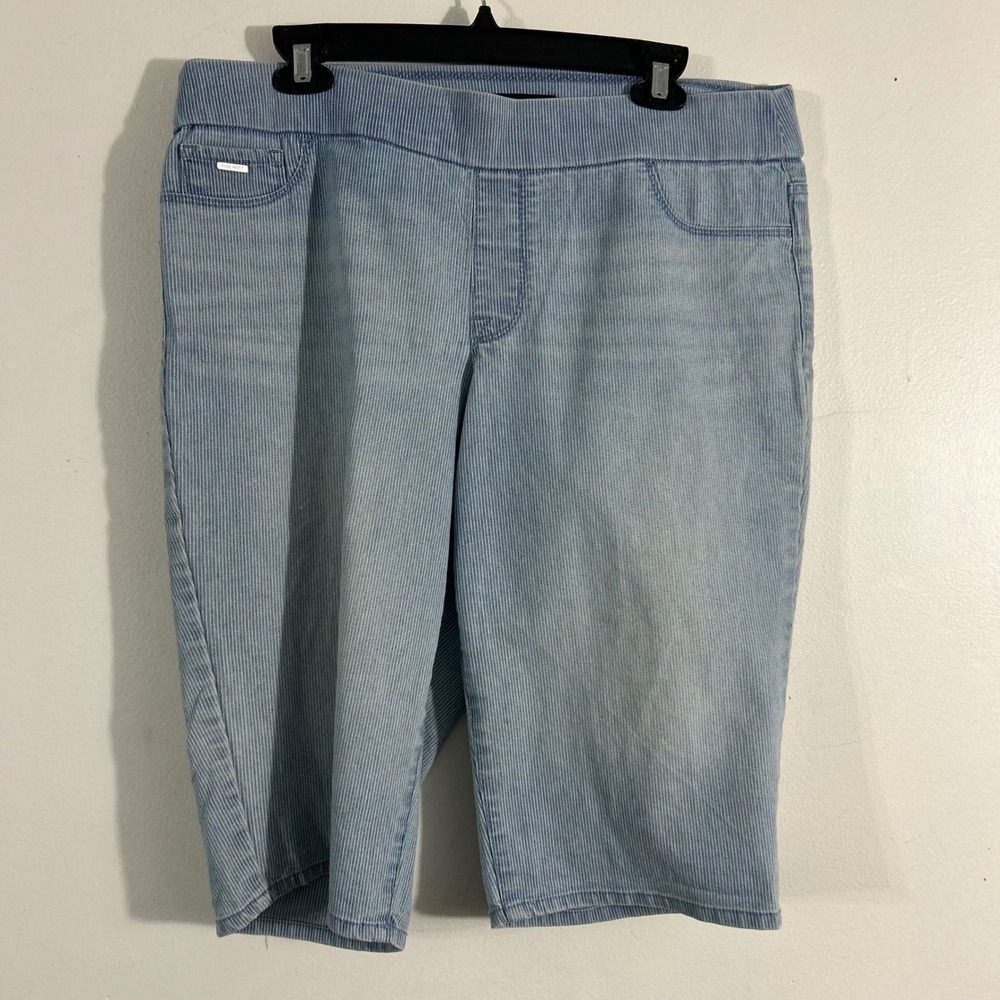 Nine West Heidi Pull On Skimmer Shorts Womens 12 Blue Pinstripe  Stretch